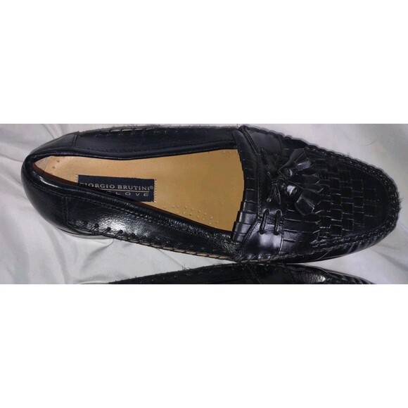EUC Sz 10 W Giorgio Brutini Le Glove Black Leather Tassel Loafers Men's - Picture 4 of 7